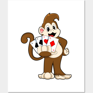 Monkey at Poker with Poker cards Posters and Art